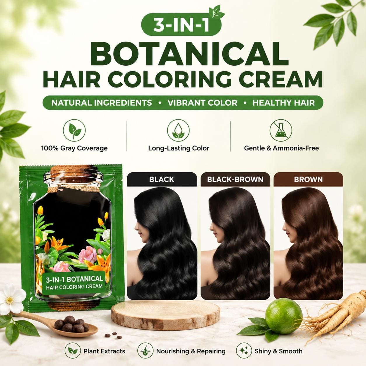 🔥Flash Sale💖 3-In-1 Botanical Hair Coloring Cream