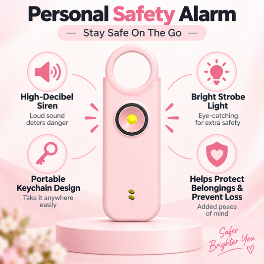 Personal safety alarm: features a high-decibel siren and strobe light;keychain design; helps protectbelongings and prevent loss.